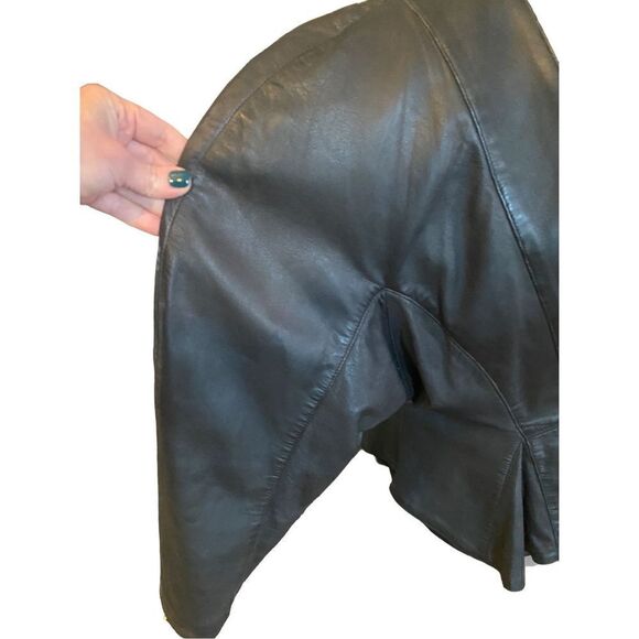 AVANT GARDE 80S BLACK LEATHER POWER SHOULDER PEPLUM JACKET LARGE - Picture 10 of 12